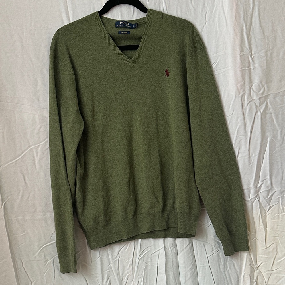Polo by Ralph Lauren Olive V-Neck Sweater for Men